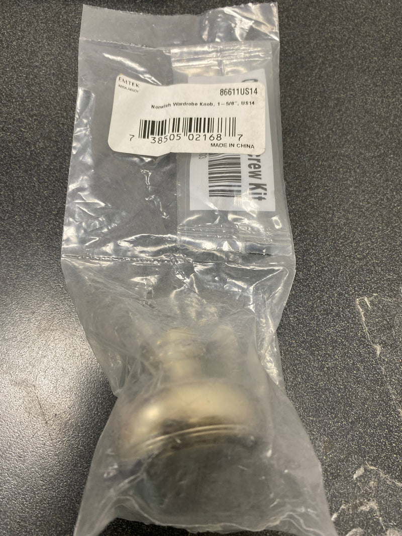 Emtek 86611US14 Norwich 1-5/8 Inch Mushroom Cabinet Knob from the Traditional Collection - Polished Nickel