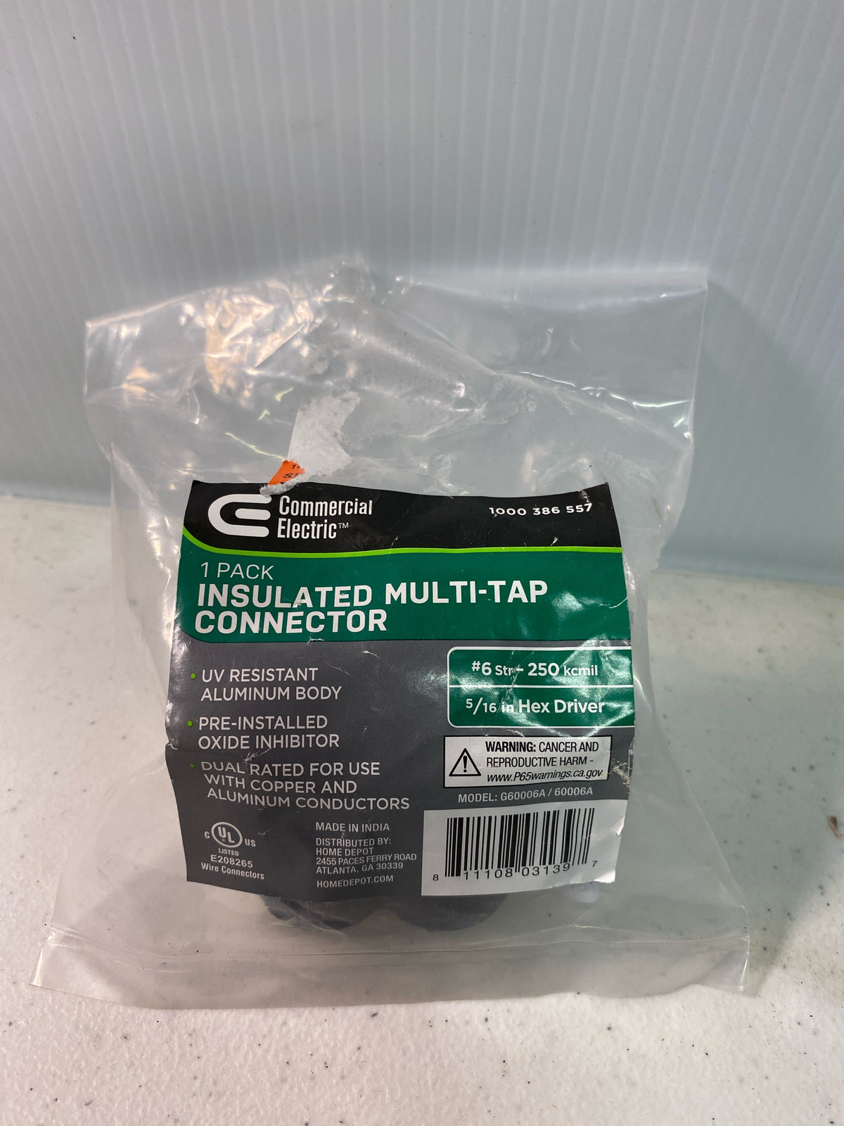 Commercial electric G60006A 6 AWG to 250 MCM Dual-Rated 2-Port 1-Sided Entry Insulated Multiple Tap Connector, Black