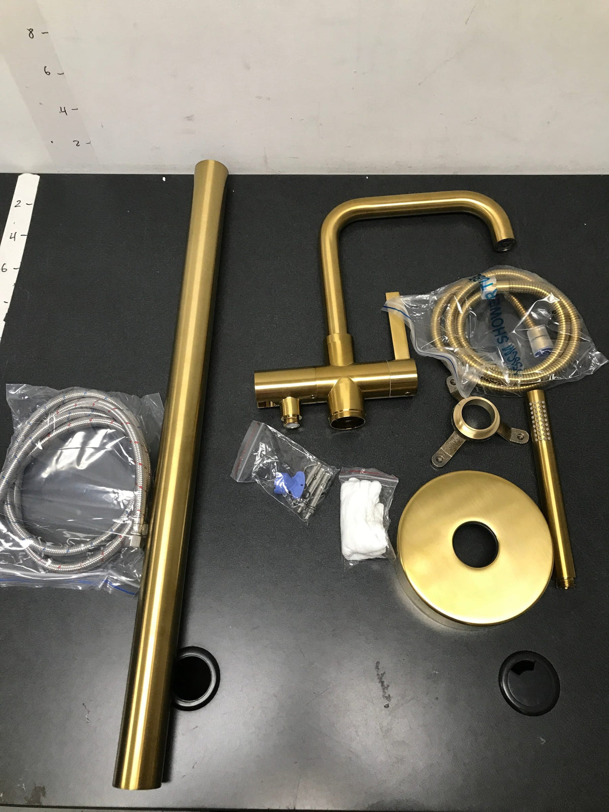 Miseno 109215-BTF-BG Delara Floor Mounted Tub Filler - Includes Hand Shower - Brushed Gold