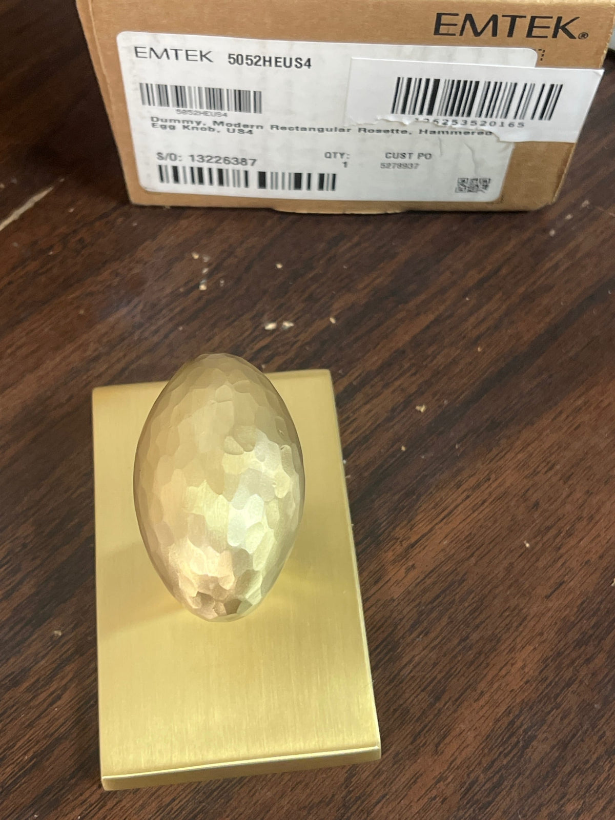 Double Dummy Hammered Egg Door Knob With modern rectangular in Satin Brass 5052heus4