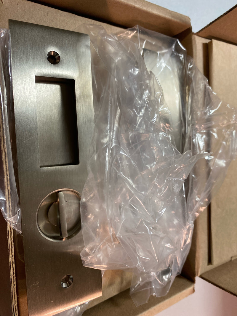 Emtek 2155US15138 Narrow Modern Rectangular 7-1/4 Inch Privacy Mortise Pocket Door Lock for 1-3/8" Thick Doors - Satin Nickel