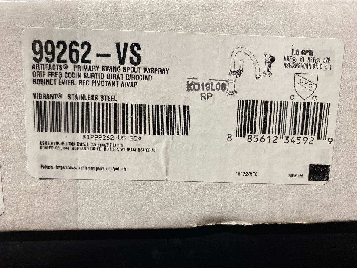 Kohler K-99262-VS Artifacts 1.5 GPM Single Hole Kitchen Faucet - Includes Side Spray - Vibrant Stainless