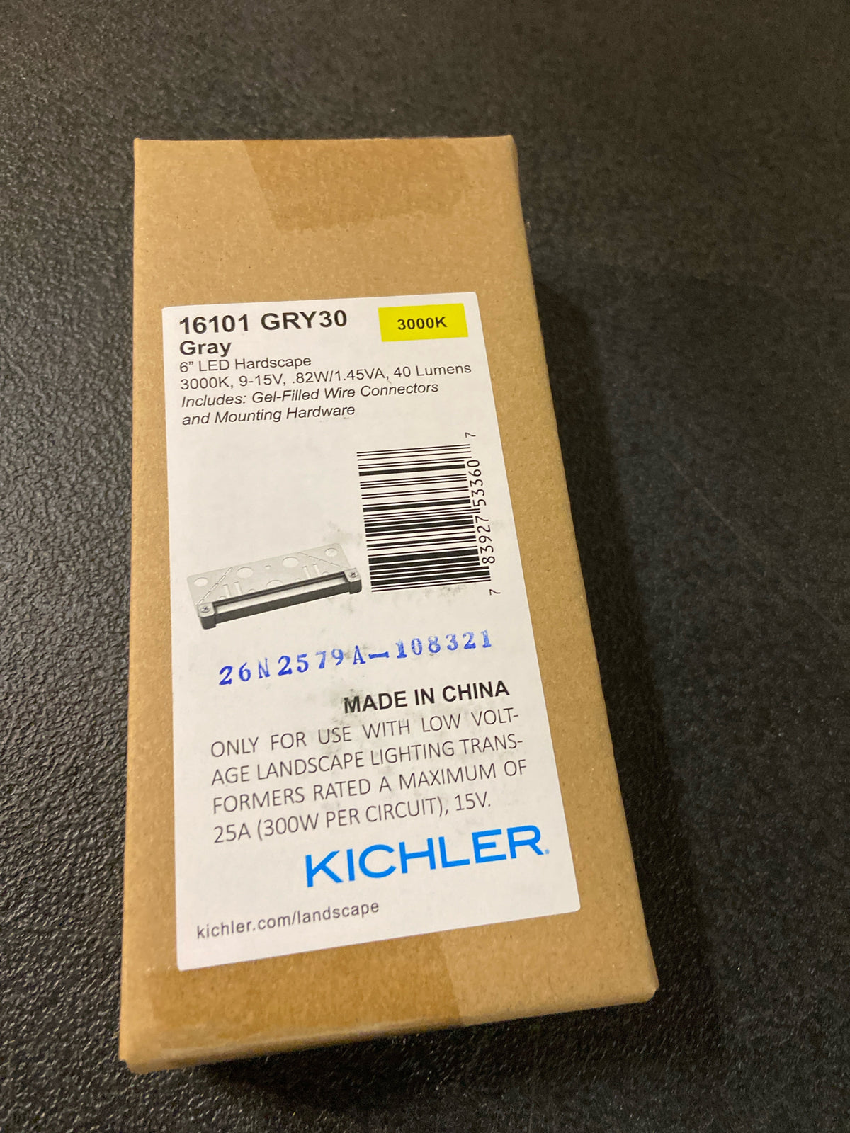 Kichler Landscape LED 0.9 Watt 3000K Hardscape Light in a Gray Finish for use with Stonework and Other hardscaping Products, 16101GRY30