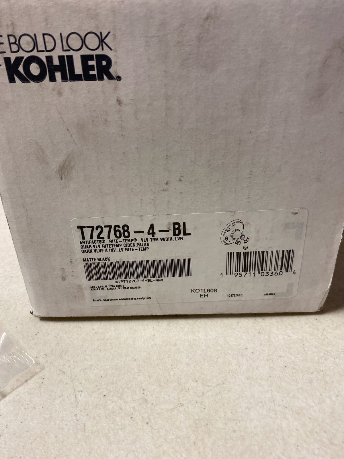 Kohler T72768-4-BL Artifacts Rite-Temp Pressure-Balancing Valve Trim With Push-Button Diverter And Lever Handle in Matte Black