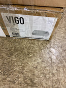 VIGO Matte Stone Magnolia Composite Rectangular Vessel Bathroom Sink in White with Faucet and Pop-Up Drain in Chrome