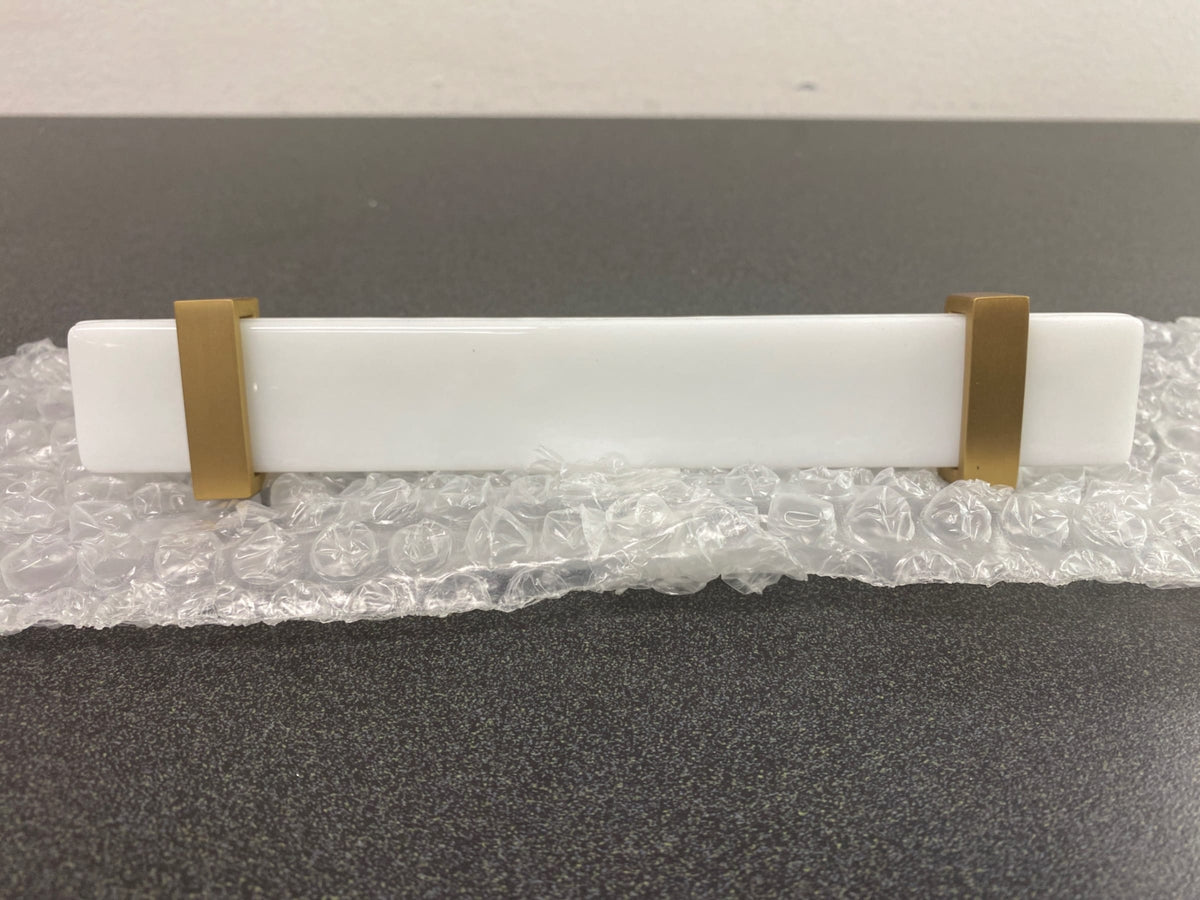 Sietto P-1901-9-SB Adjustable Center to Center 9 Inch Long Handle Cabinet Pull with White Glass - Satin Brass