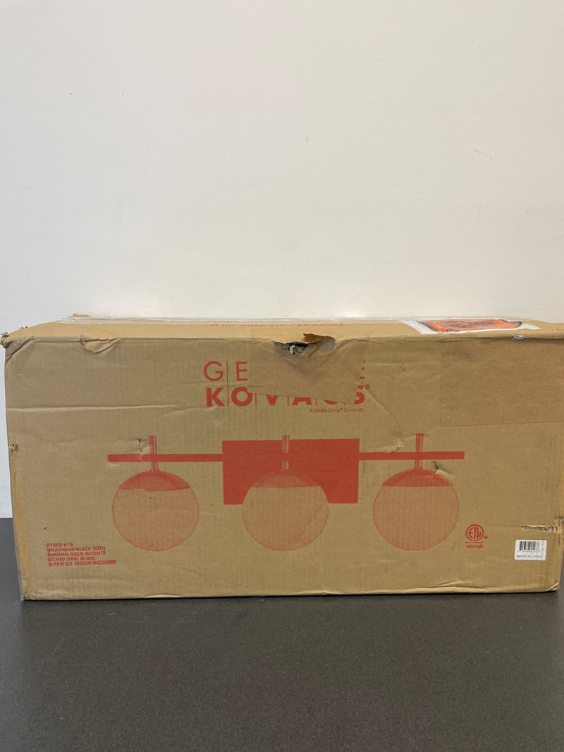 Kovacs P1353-618 Alluria 3 Light 24" Wide Bathroom Vanity Light with Etched Opal Glass Shades - Weathered Black / Autumn Gold