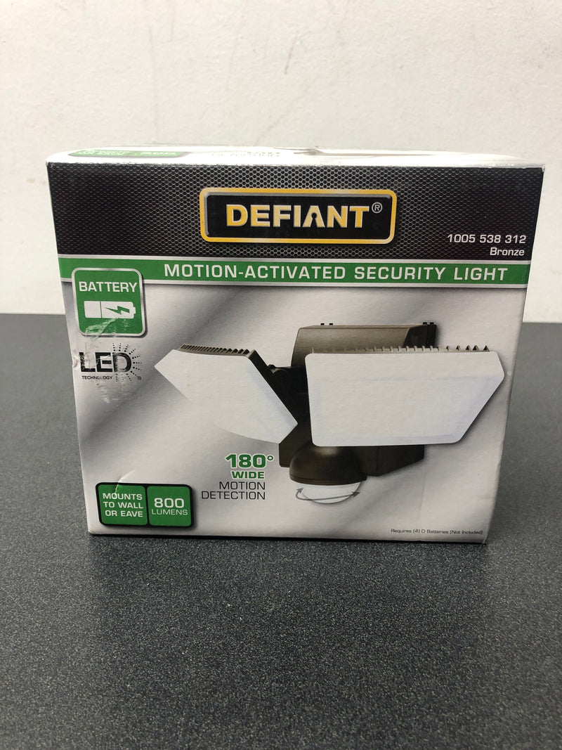 Defiant HB-1880-BZ 180-Degree Bronze Twin Battery Motion Sensor Outdoor Integrated LED Flood Lights with 800 Lumens