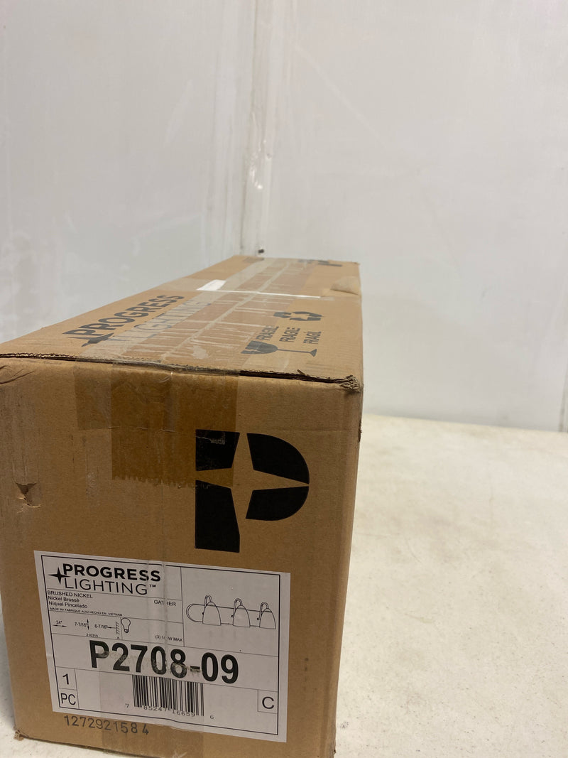 Progress lighting P2708-09 Gather Collection 3-Light Brushed Nickel Etched Glass Traditional Bath Vanity Light