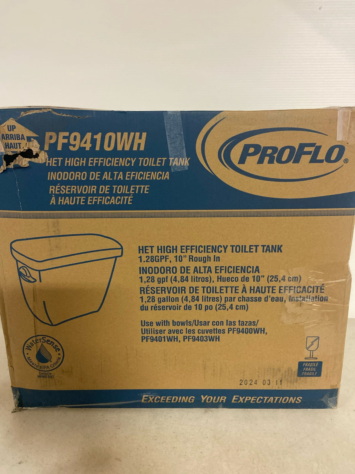 PROFLO PF9410 Edgehill Toilet Tank Only - Less Seat - White