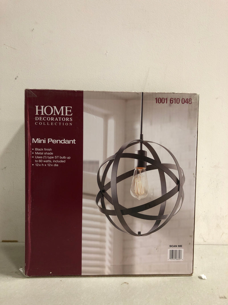 Home decorators collection HDP12107ORB Orbit 1-Light Black Mini Pendant with Black Metal Strap Design and Bulb Included