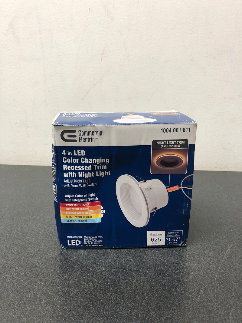 Commercial electric 53805101 4 in. Adjustable CCT Integrated LED Recessed Light Trim w/ Night Light 625 Lumens Retrofit Kitchen Lighting Dimmable