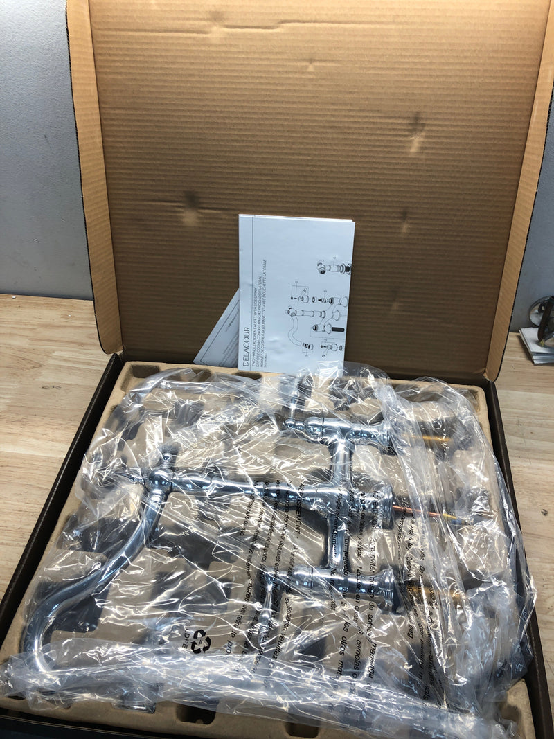 Signature Hardware 497559 Delacour 1.75 GPM Double Handle Bridge Kitchen Faucet with Side Spray - Chrome