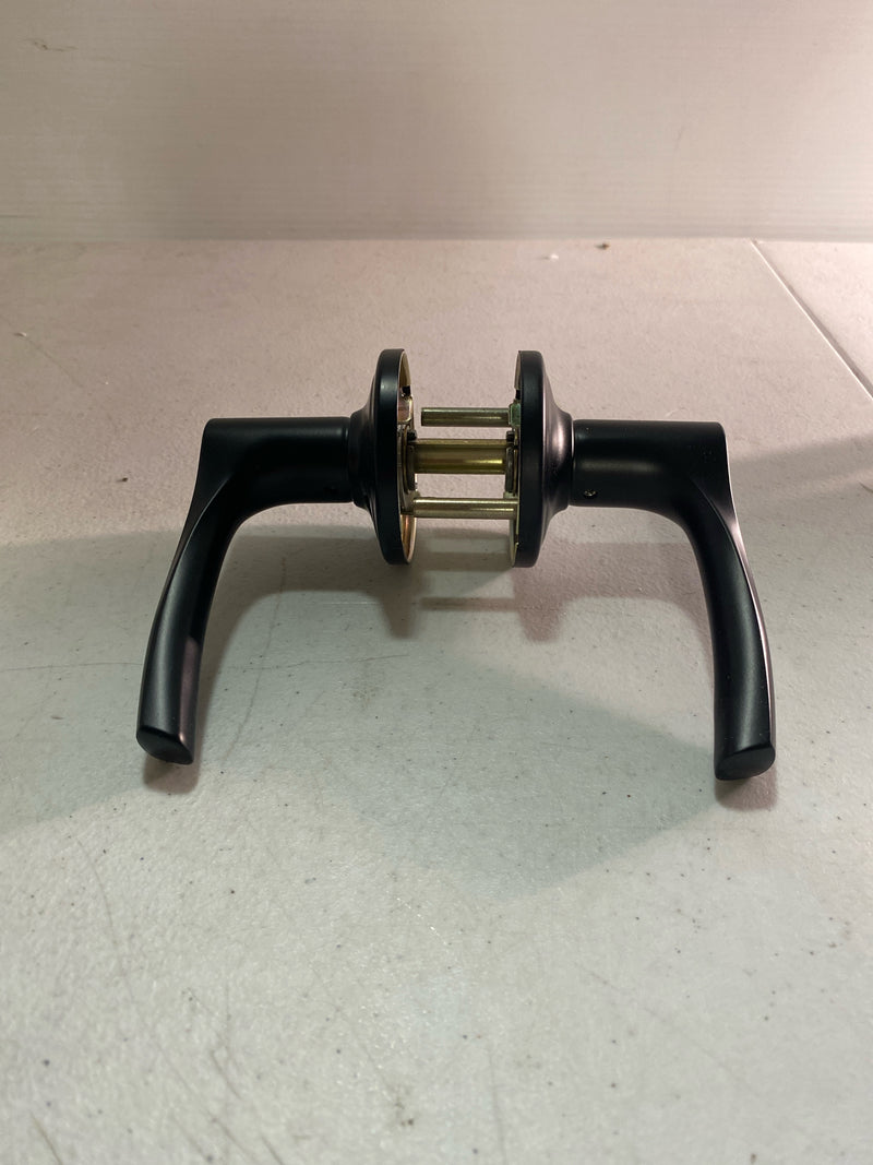 Kwikset 200HYL-514 Henley Passage Door Lever Set with Round Rose - Matte Black