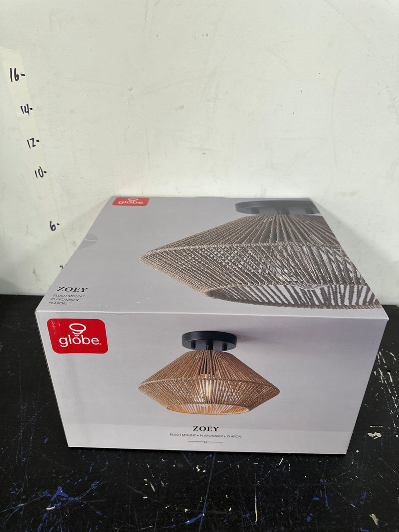 Globe electric 66000004 13 in. 1-Light Matte Black Semi-Flush Mount Ceiling Light with Natural Twine Shade, Ceiling Light Fixture, E26 Base