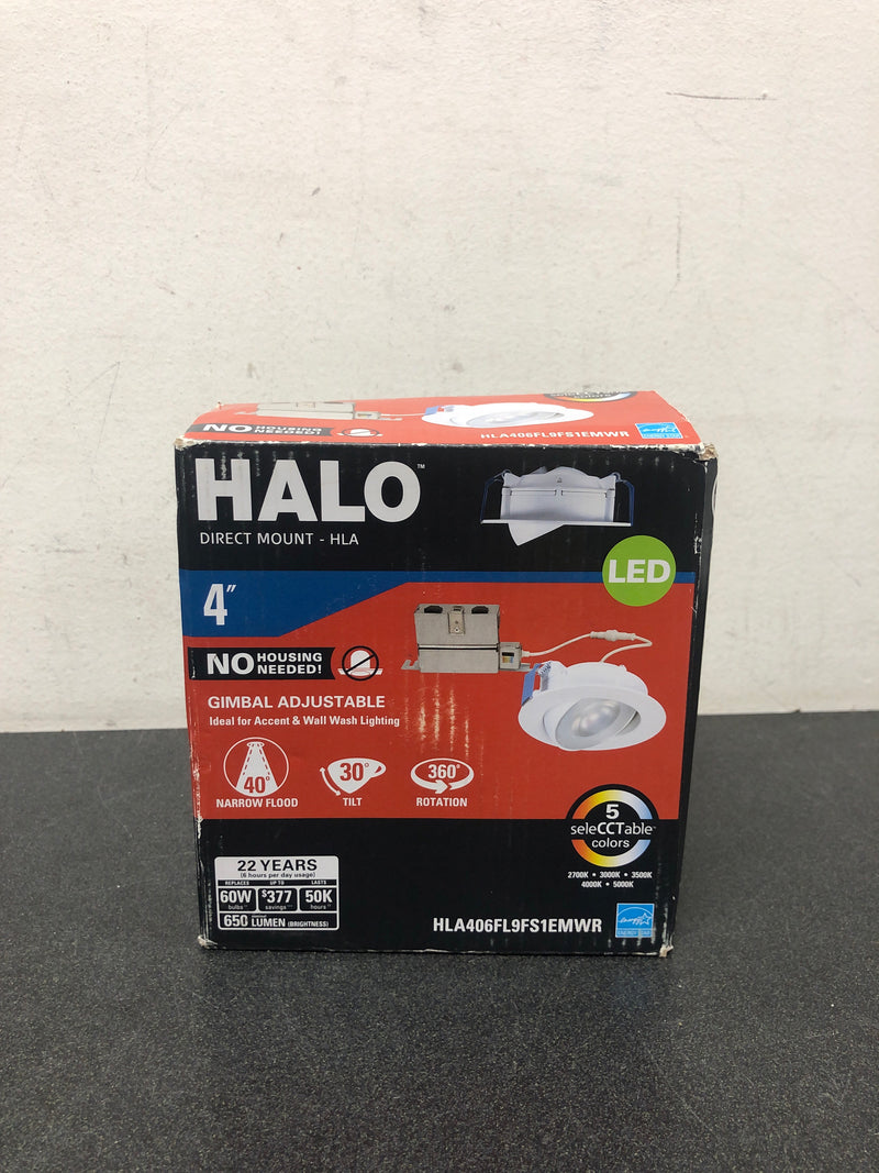 Halo HLA406FL9FS1EMWR HLA 4 in. Color Selectable (2700K-5000K) Canless Recessed Narrow Beam Adjustable Gimbal Trim Integrated LED Kit