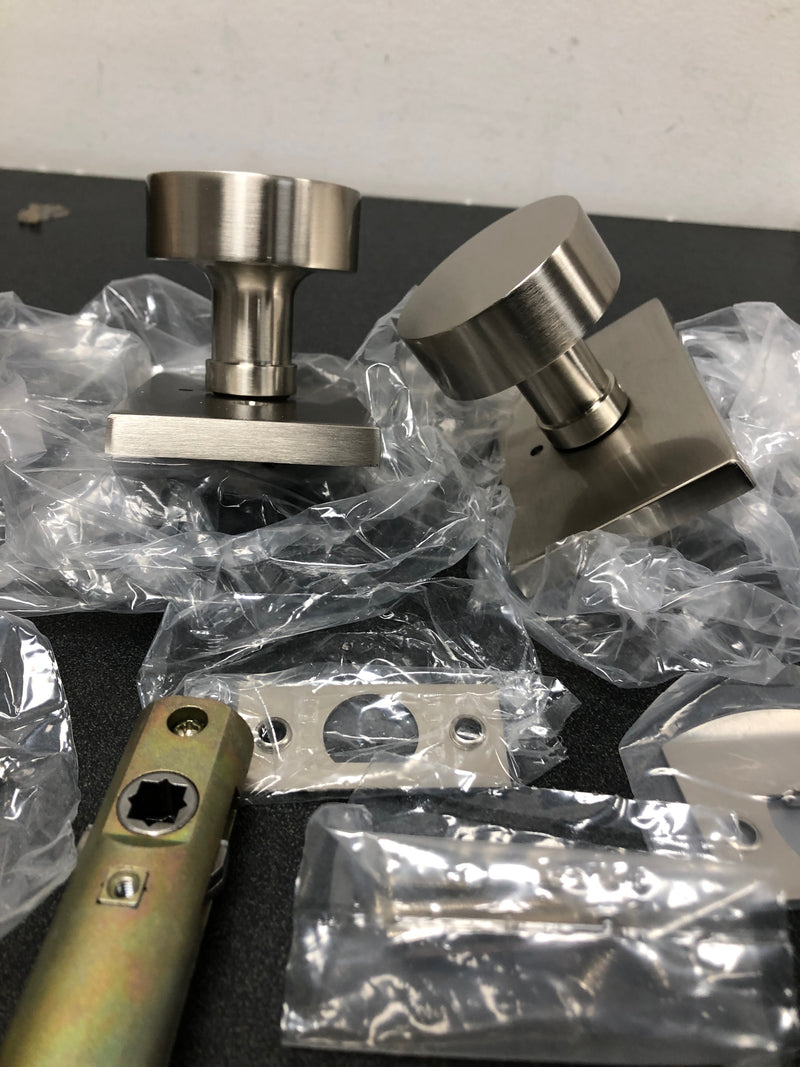 Emtek 5212ROUUS15 Round Knobset Privacy Door Knob Set with Modern Rectangular Rose - Satin Nickel