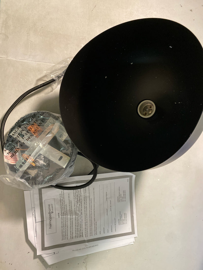 Canarm IPL1122A01BK Henlee 60-Watt 1 Light Matte Black Minimalist Pendant Light with Black Metal Shade