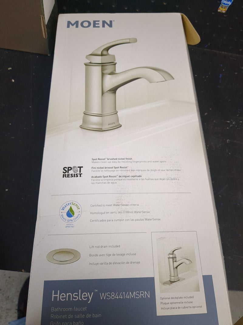 Moen WS84414MSRN Hensley Single Hole Single-Handle Bathroom Faucet in Spot Resist Brushed Nickel