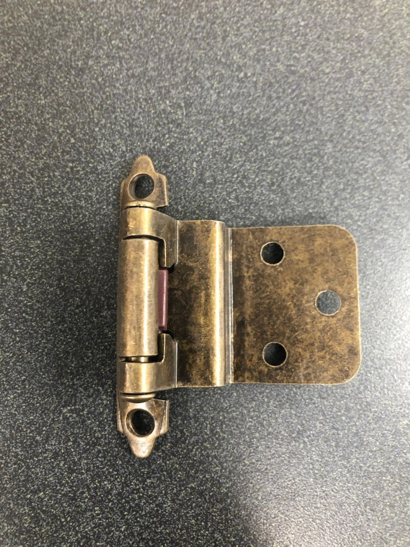 Hickory Hardware P143-AB Partial Inset Traditional Cabinet Door Hinge with Self Closing Function (Package of 2) - Antique Brass