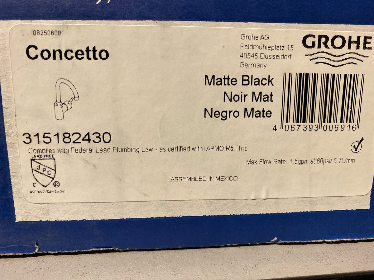 Grohe 315182430 Concetto 1.5 GPM Bar Faucet with SilkMove - Matte Black