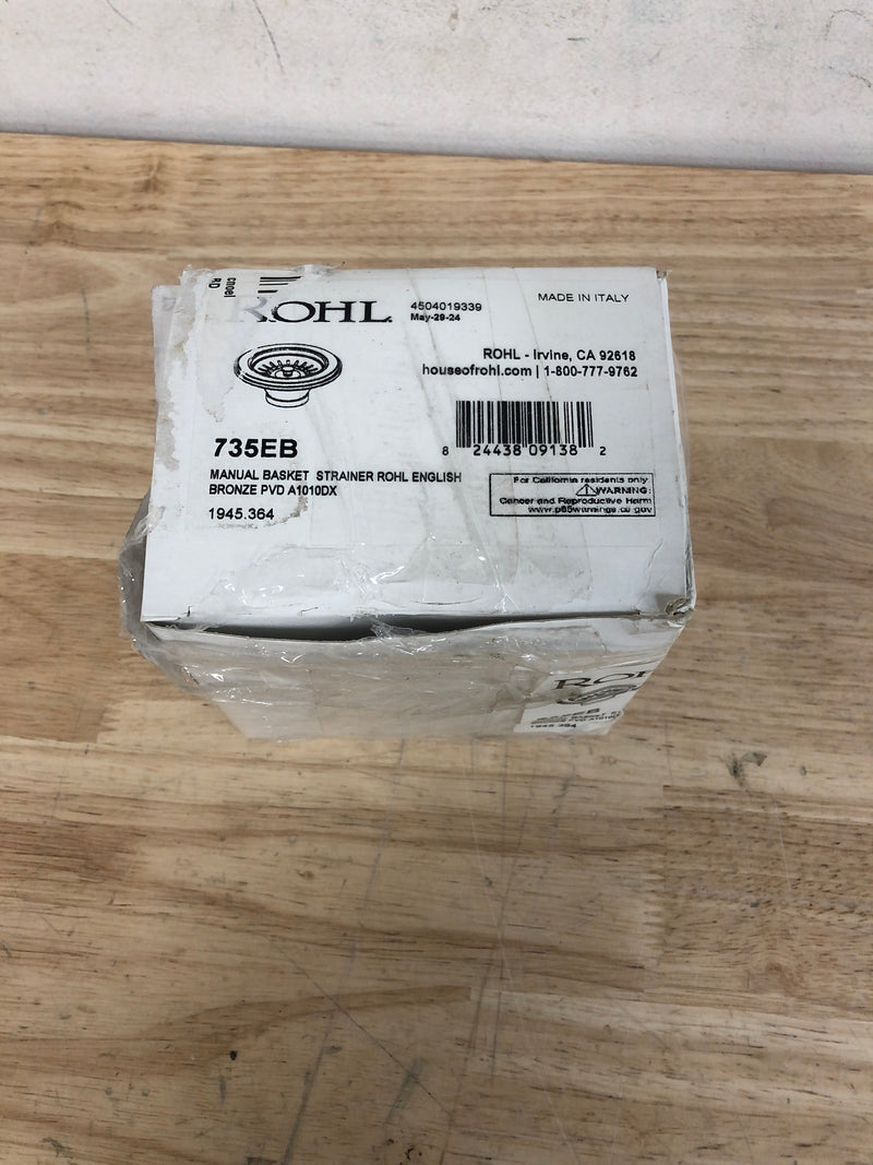Rohl 735EB 3 1/2" Basket Strainer without remote pop-up - English Bronze