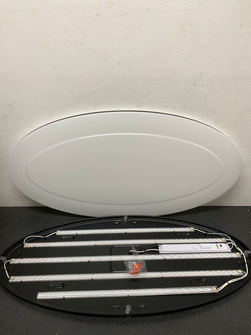 Commercial electric 564461111 32 in. Oval White with Matte Black Border LED Flush Mount Ceiling Light 3000 Lumens 3000K 4000K 5000K Dimmable