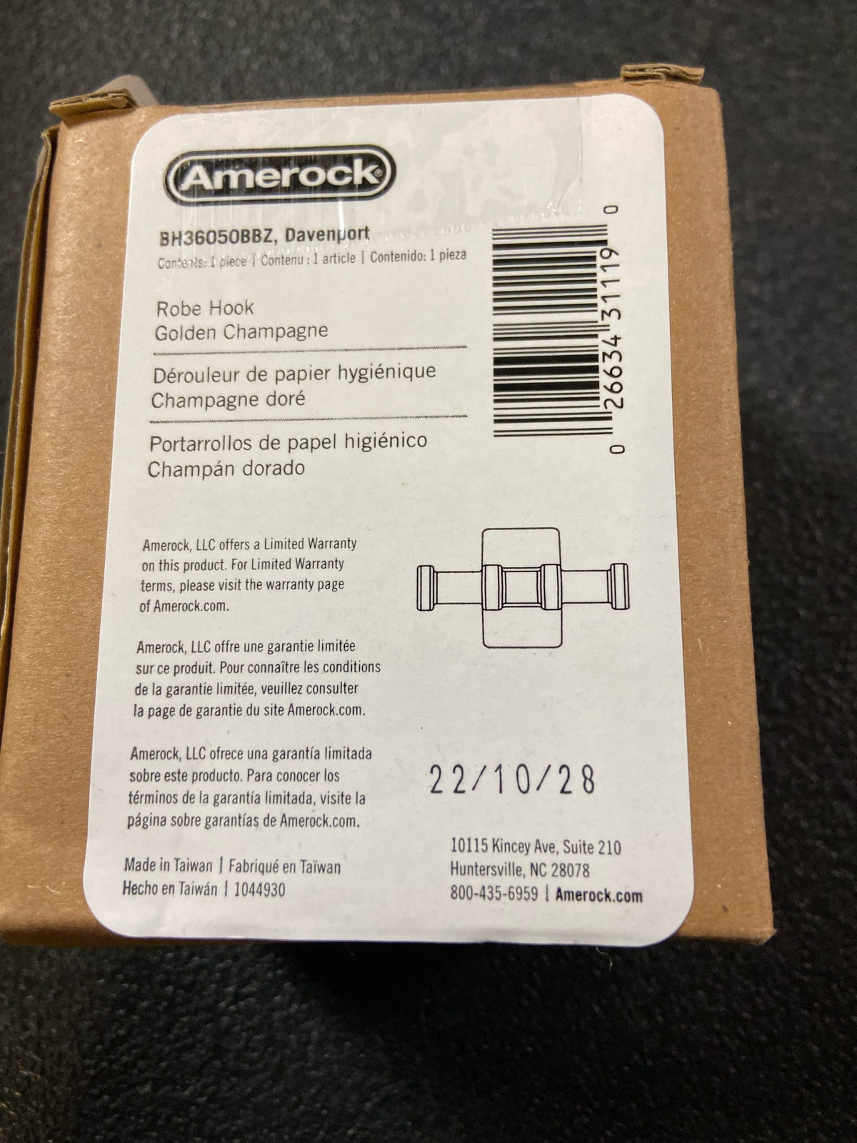Amerock BH36050BBZ Davenport Double Robe Hook in Golden Champagne