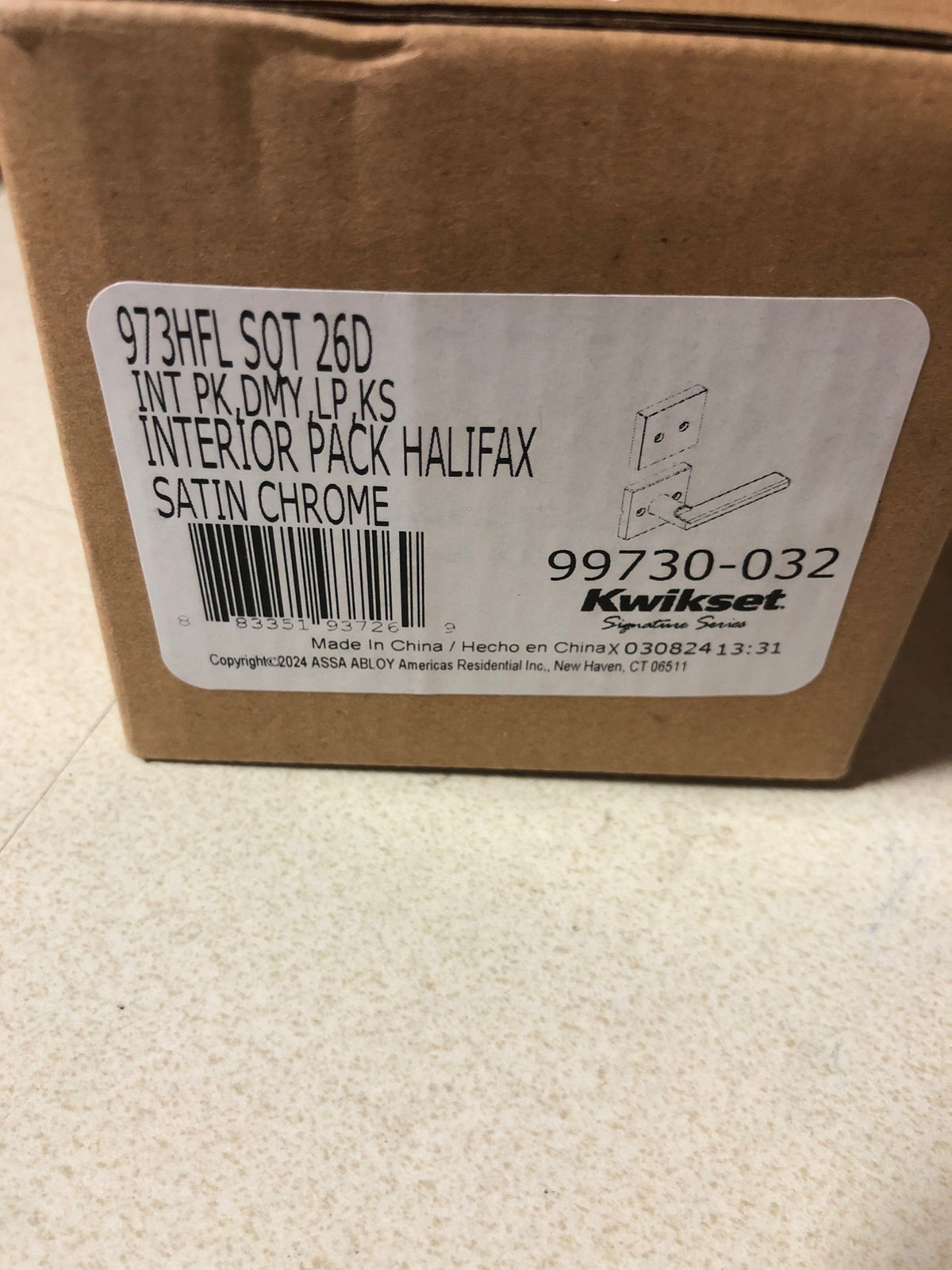 Kwikset 973HFLSQT-26D Halifax Lever Non-Turning Dummy Interior Pack with Square Rose for Handlesets - Satin Chrome
