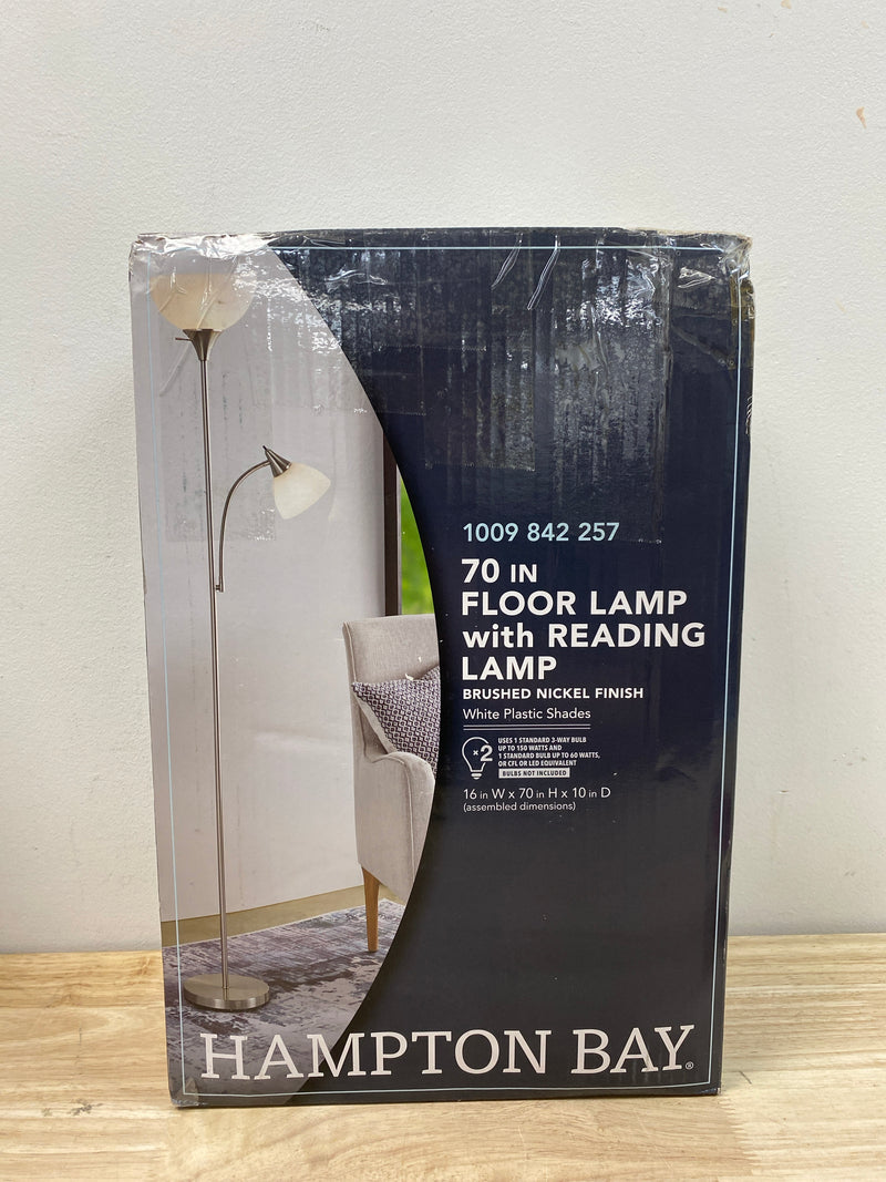 Hampton bay RS2204257BN 70 in. Brushed Nickel Mother Daughter 2-Light Torchiere Floor Lamp with Plastic Shade