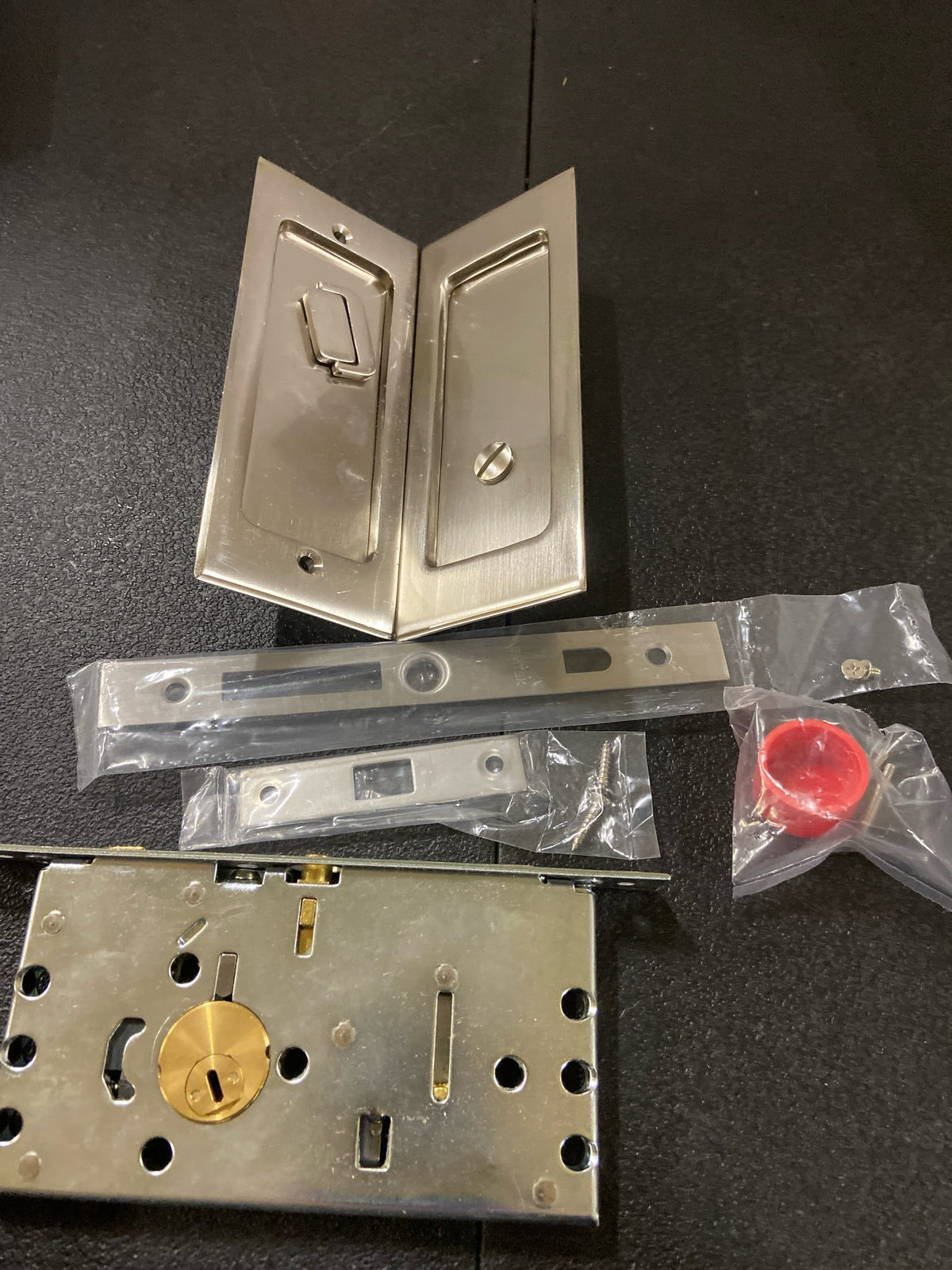 Emtek Modern Rectangular 7-1/4 Inch Privacy Mortise Pocket Door Lock for 1-3/8" Thick Doors