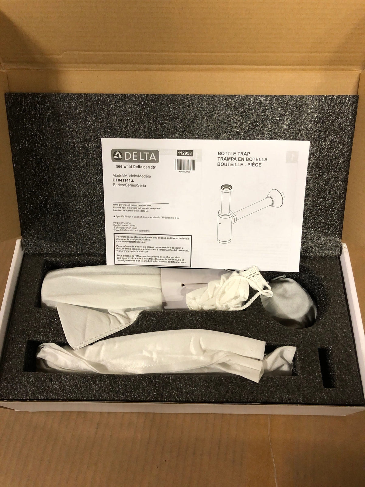 Delta DT041141 Decorative P-trap Bottle Trap with 12" Straight Arm and 1-1/4" Connection - Chrome