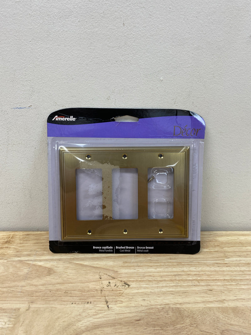 Amerelle 77RRRBZ Rhodes 3 Gang Rocker Metal Wall Plate - Brushed Bronze