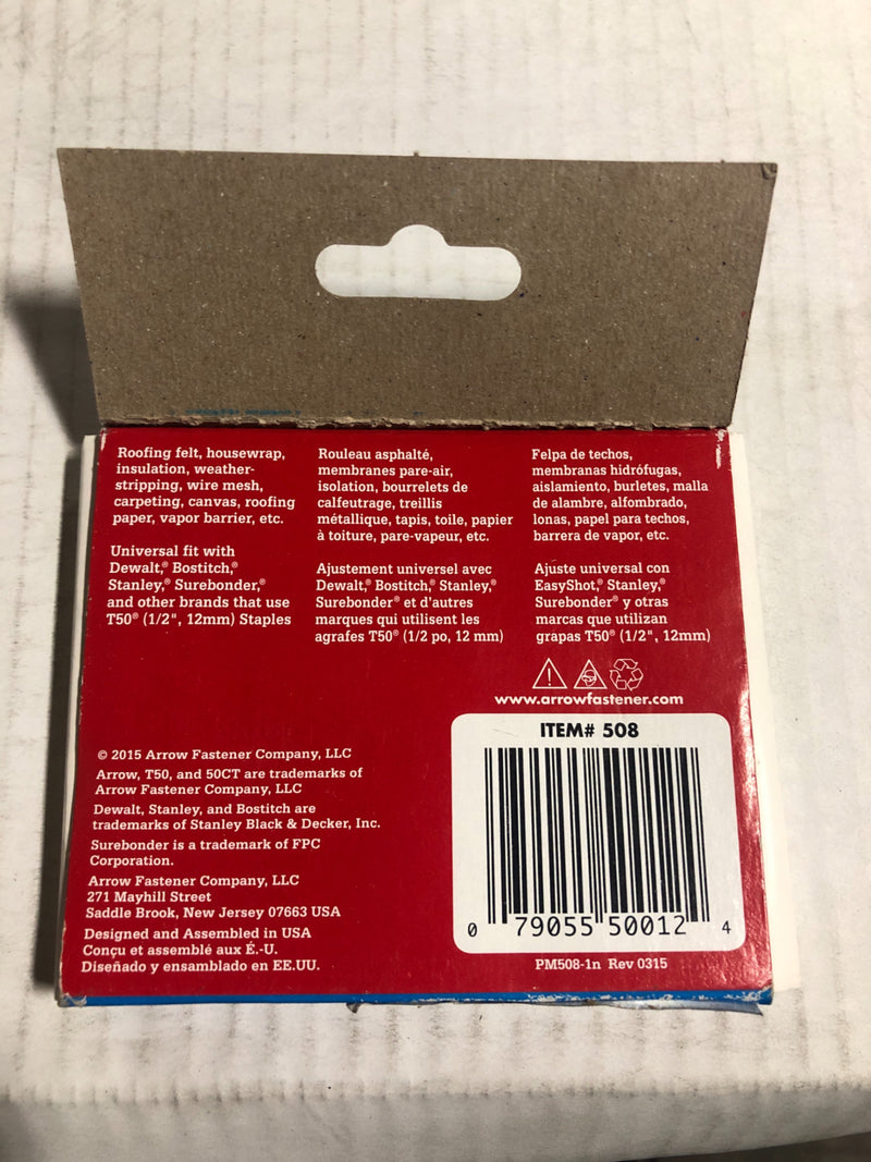 Arrow 508 T50 1/2 in. Leg x 3/8 in. Crown Galvanized Steel Staples (1,250-Pack)