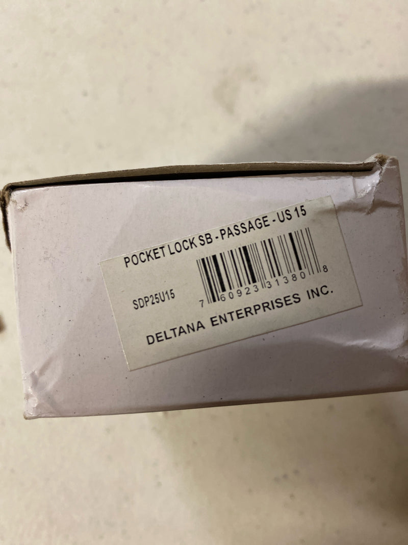 Deltana SDP25U15 Solid Brass 2-1/2" x 2-3/4" Adjustable Pocket Door Passage Lock - Satin Nickel