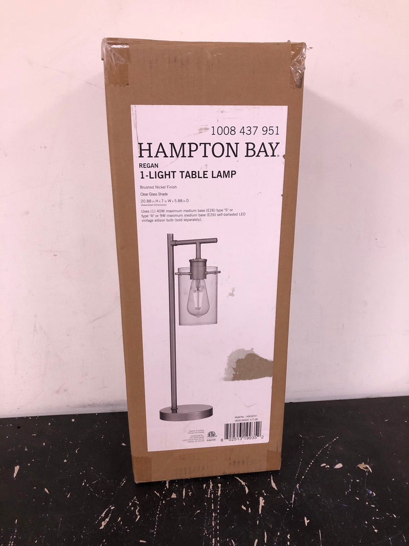 Hampton bay HD6587D1 Regan 20 in. Brushed Nickel Table Lamp with Clear Glass Shade