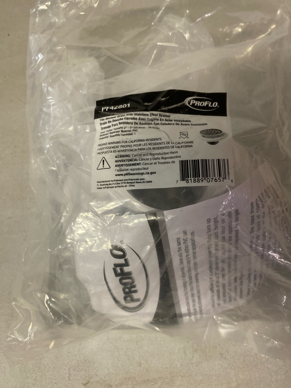 PROFLO PF42801 2" or 3" PVC Tile Shower Drain with Stainless Steel Strainer - Stainless Steel