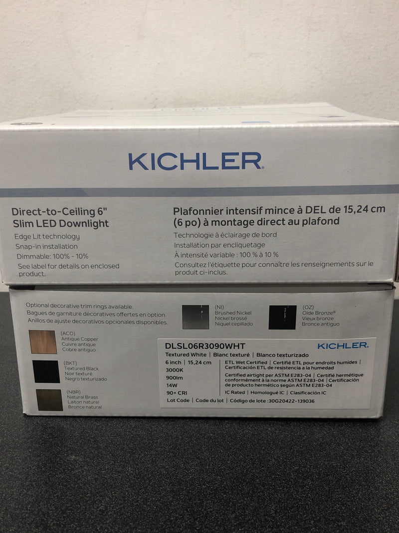 Kichler DLSL06R3090WHT LED Canless Recessed Light 6" Recessed Trim - IC Rated - 3000K - Textured White