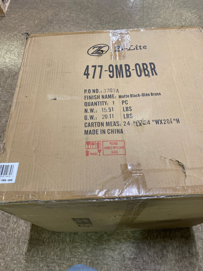 Z-Lite 477-9MB-OBR Parsons Chandelier, 9-Light 540 Total Watts, Matte Black & Olde Brass