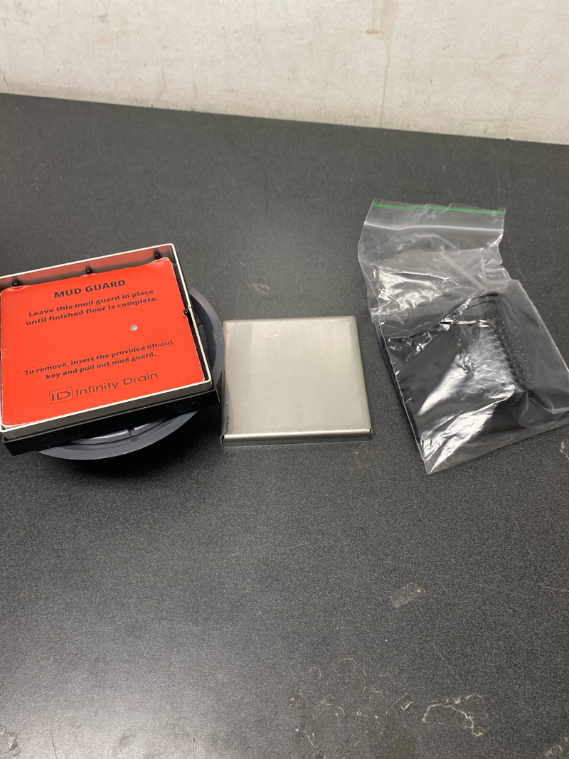 Infinity Drain LTD5-2P SS 5" x 5" LTD 5 Center Drain Kit with PVC Drain Body, 2" Outlet - Satin Stainless