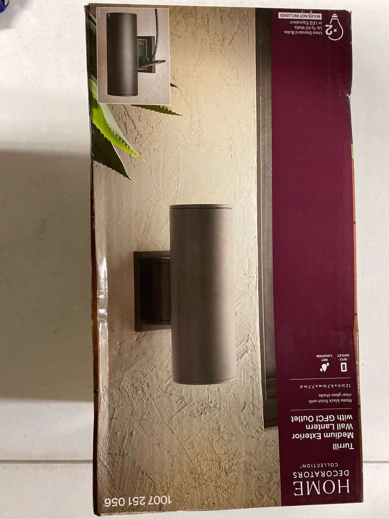 Home decorators collection 80706 Turrill 13.39 in. Matte Black Cylinder Outdoor Wall Light Porch Sconce
