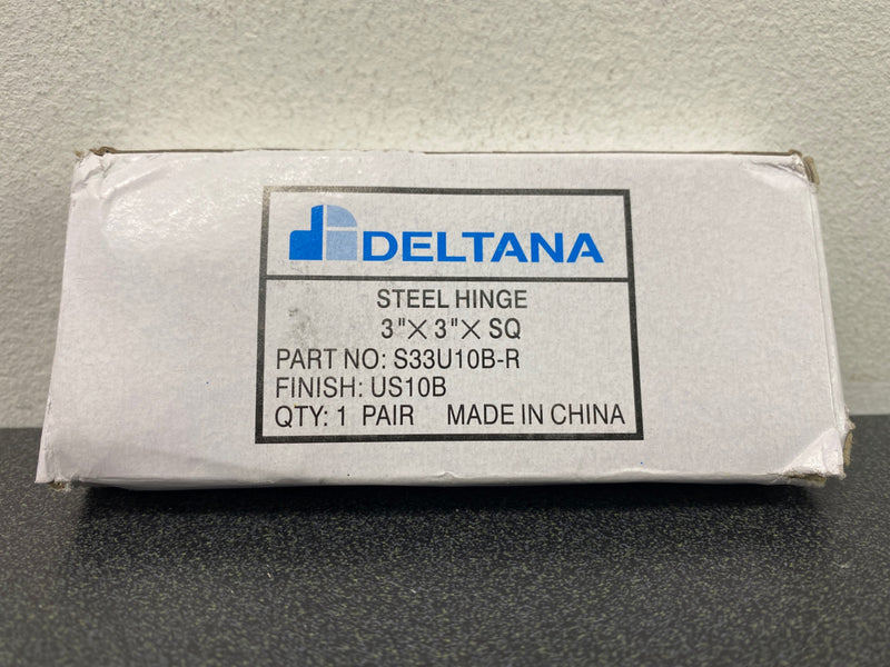 Deltana S33U10B-R 3" x 3" Square Corner Plain Bearing Mortise Hinge - Pair - Oil Rubbed Bronze