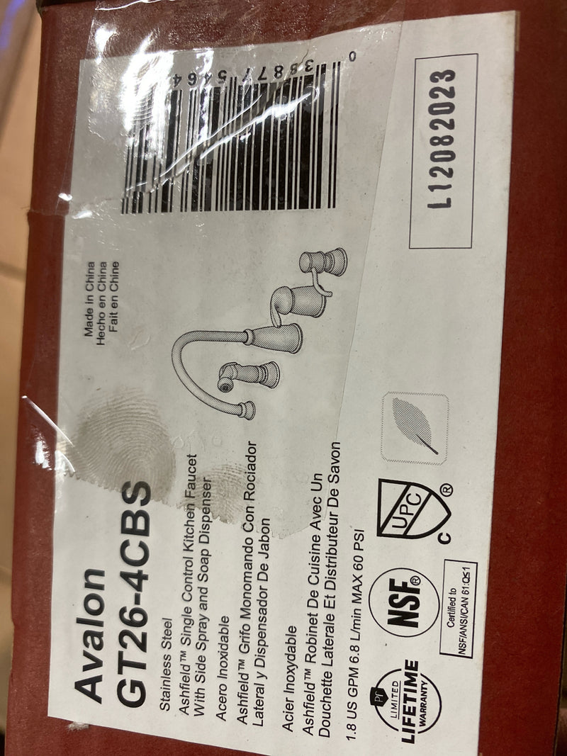 Pfister GT26-4CBS Avalon 1.75 GPM High Arc Kitchen Faucet - Includes Soap Dispenser and Side Spray - Stainless Steel