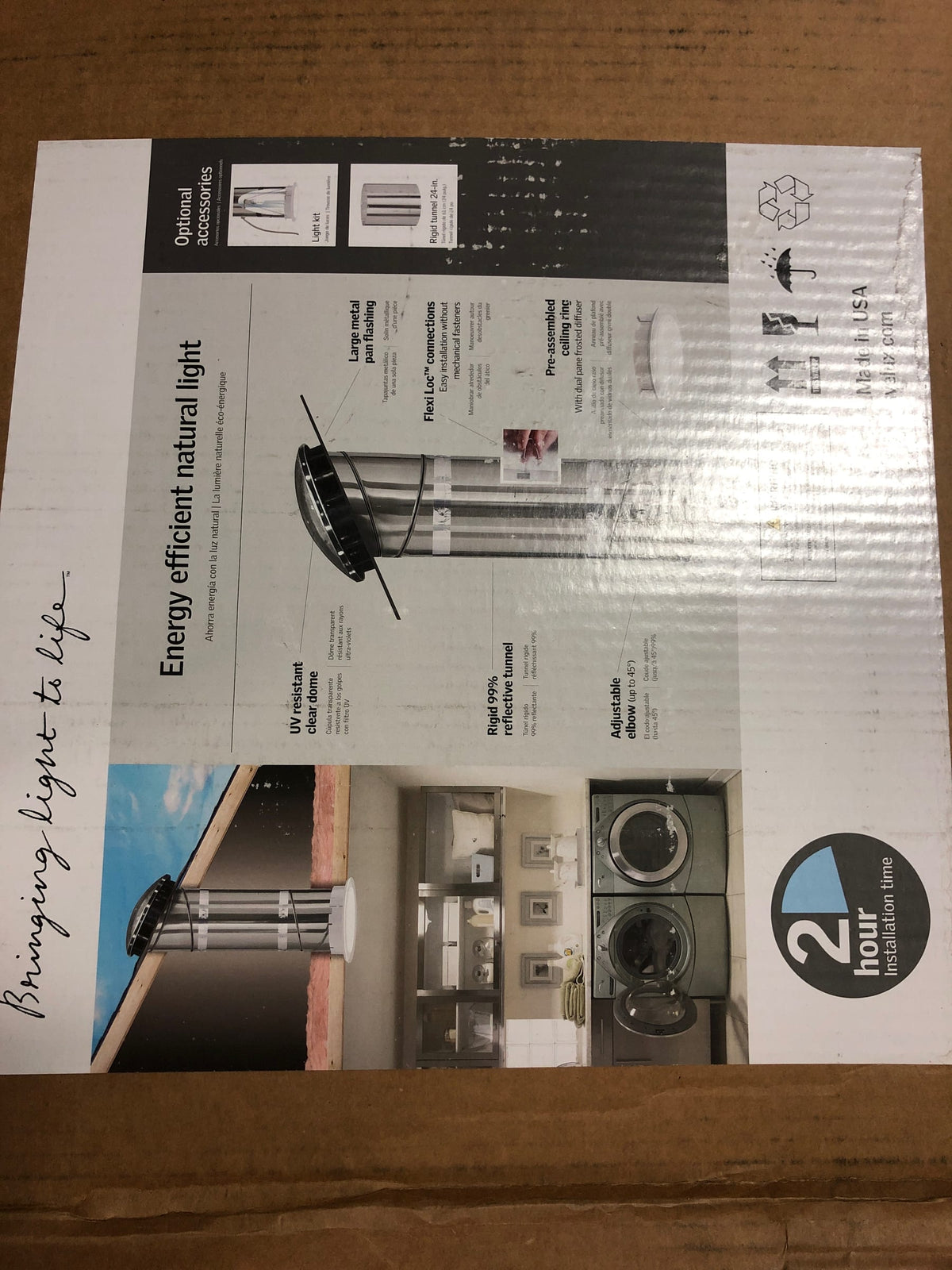 Velux TSR 010 0000 10 Inch TSR Sun Tunnel Skylight with Low Profile Metal And Plastic Flashing, Rigid Tube, and Acrylic Dome - Gray Flashing / Clear Dome