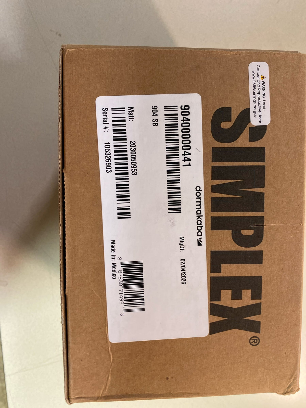 Kaba Simplex 9040000-04-41 Thumbturn Mechanical Pushbutton Deadbolt