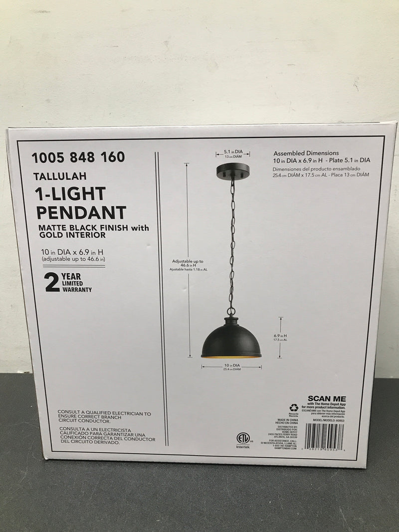 Hampton bay 60953 Talullah 1-Light Matte Black Pendant Lighting with Gold Interior