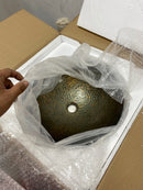 Ryvyr RVE165SGG 16-1/2" Tempered Glass Vessel Bathroom Sink - Green / Gold