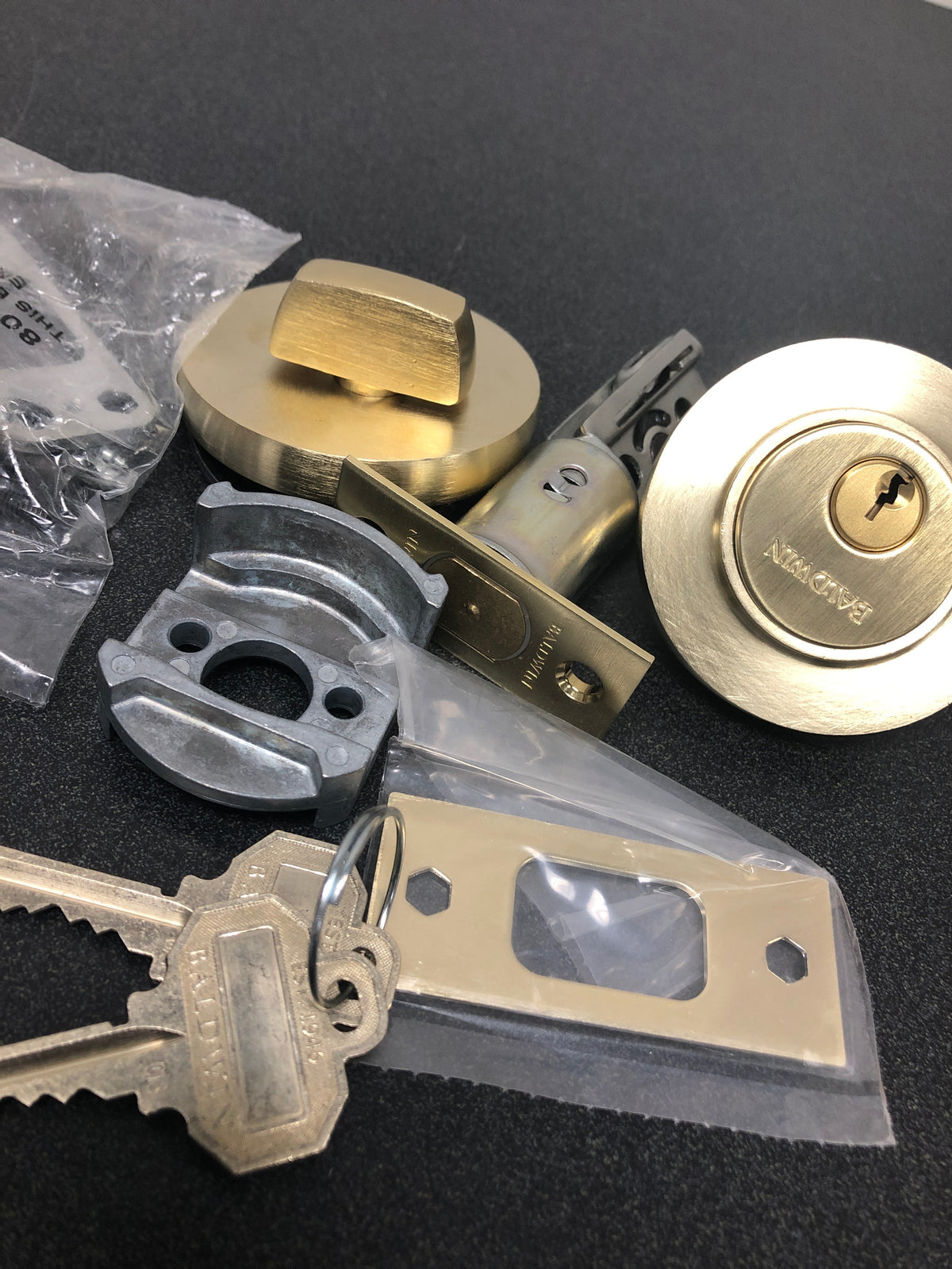 Baldwin 8244044 Contemporary Solid Brass Single Cylinder Keyed Entry Deadbolt from the Estate Collection - Satin Brass