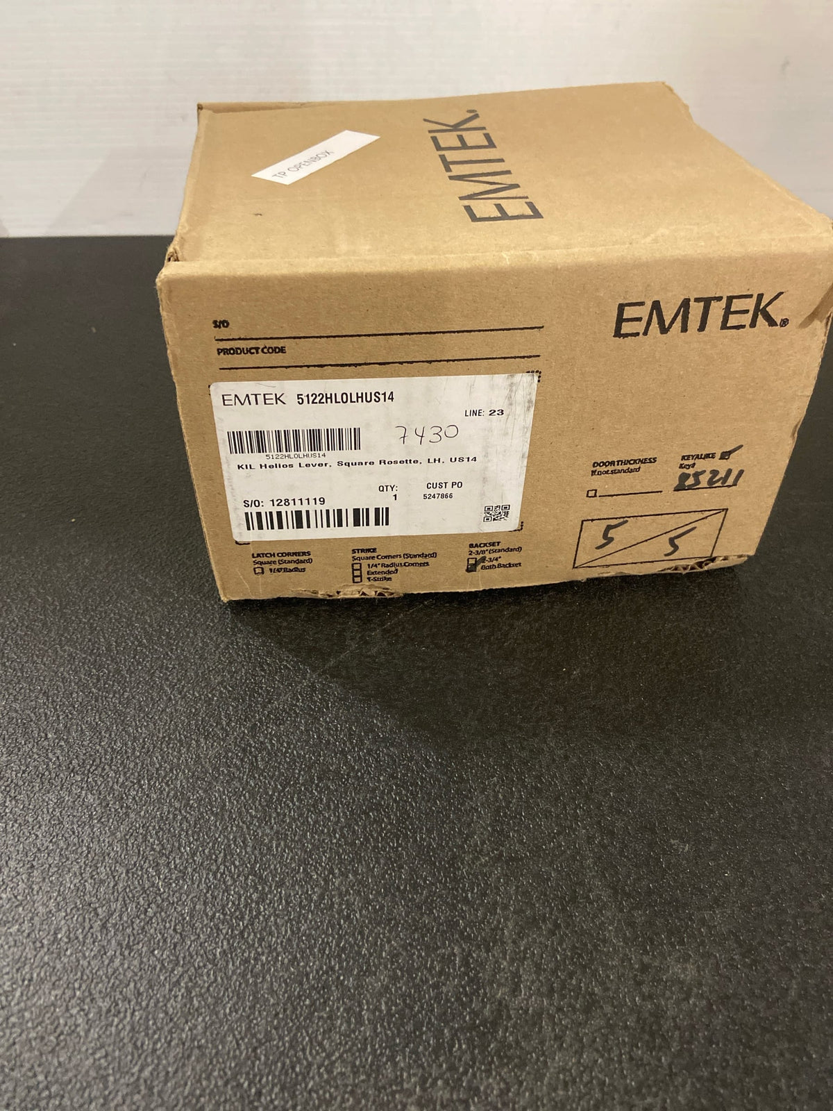 Emtek 5122HLOUS14LH Helios Left Handed Single Cylinder Keyed Entry Door Lever Set with Square Rose - Polished Nickel