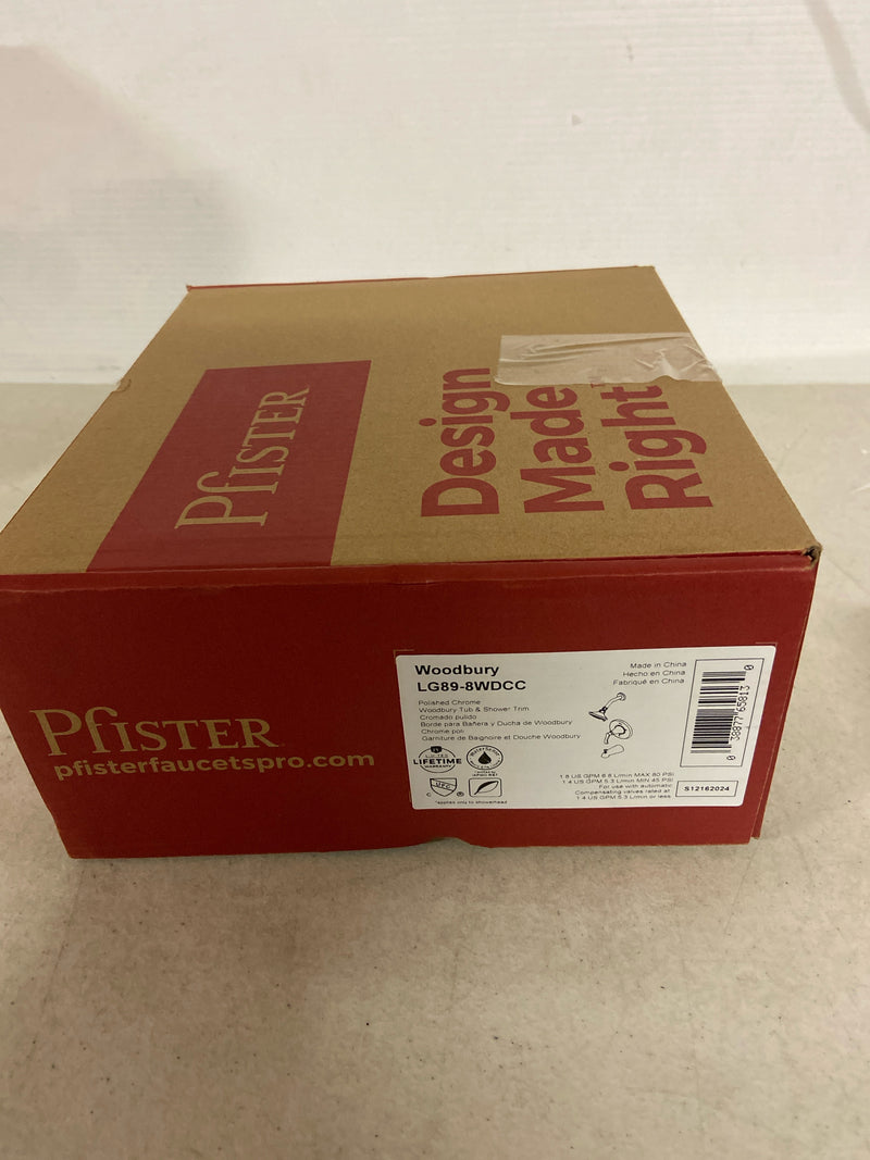 Pfister LG89-8WD Woodbury Tub and Shower Trim Package with 1.8 GPM Multi Function Shower Head, Quick Connect Diverter Tub Spout, Secure Pfit, and Pforever Seal - Polished Chrome